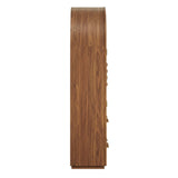 76 Inch Arched Scalloped Glass Door Kitchen Pantry Cabinet – Wood Grain