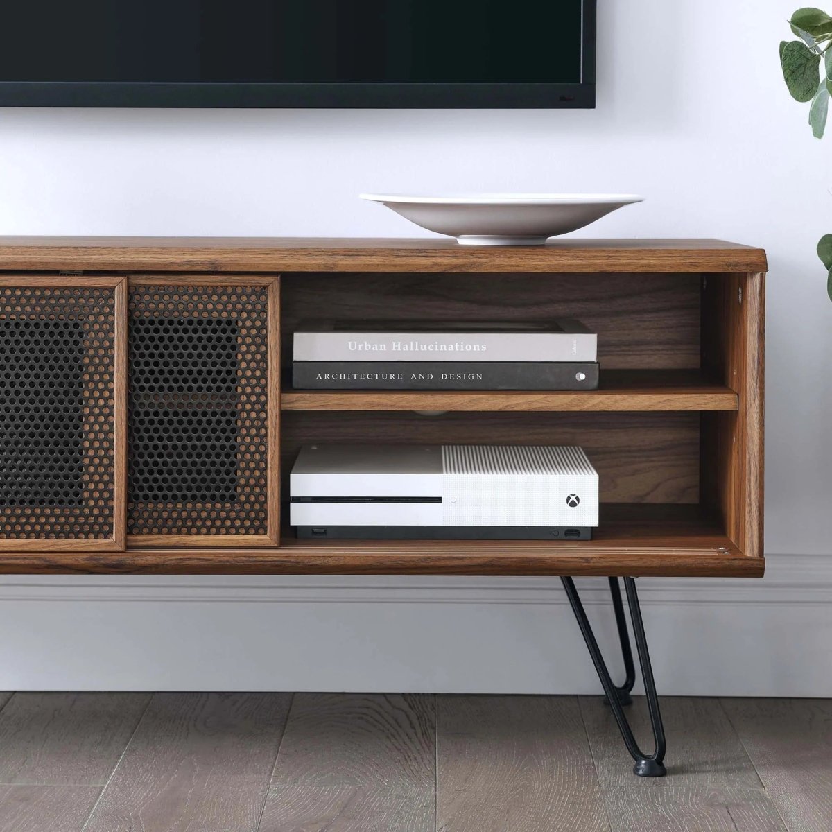 Industrial Modern TV Stand with Sliding Mesh Doors 47 Inch - TV Stands available at Alpine Outlets in Denver