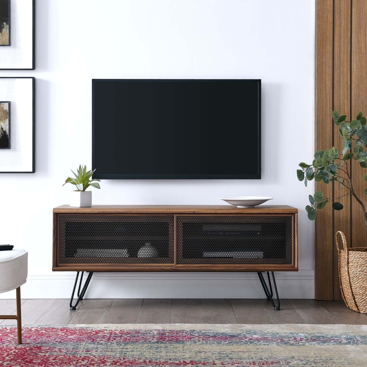 Industrial Modern TV Stand with Sliding Mesh Doors 47 Inch - TV Stands available at Alpine Outlets in Denver