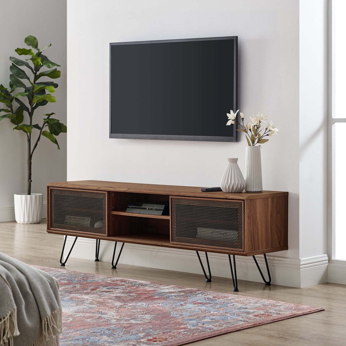 Industrial Modern TV Stand with Sliding Mesh Doors 59 Inch - TV Stands available at Alpine Outlets in Denver