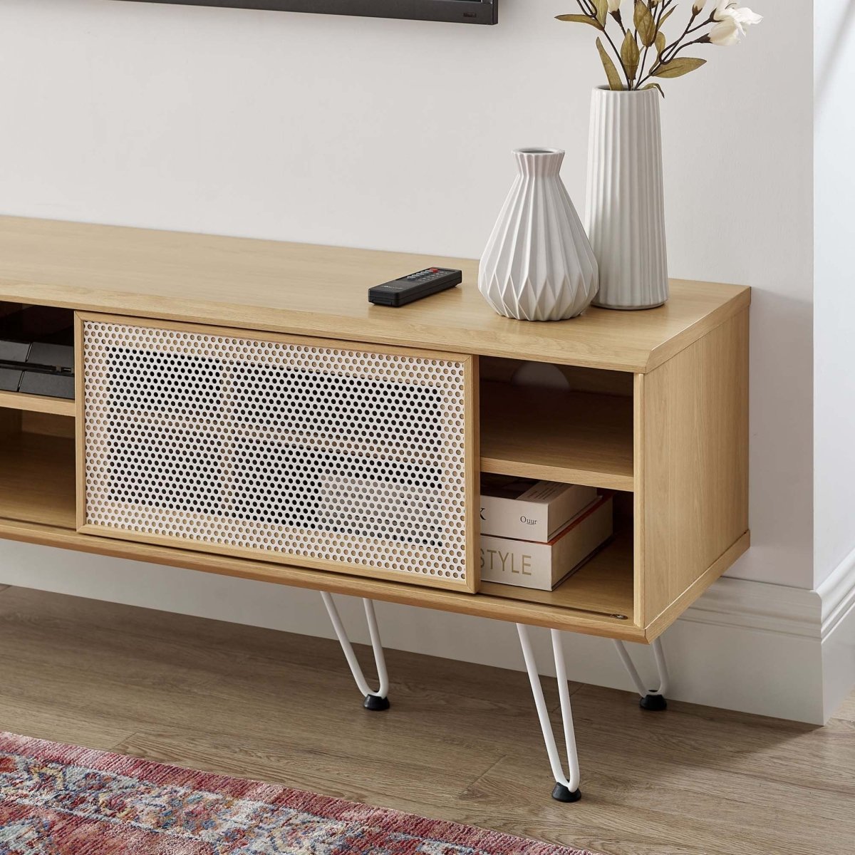Industrial Modern TV Stand with Sliding Mesh Doors 59 Inch - TV Stands available at Alpine Outlets in Denver