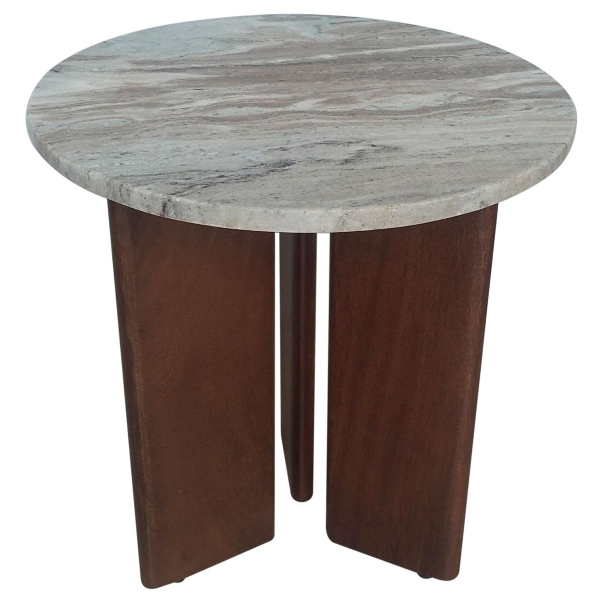 Jenna Round Marble Top Mango Wood Side Table, Brown - End & Side Tables available at Alpine Outlets in Denver