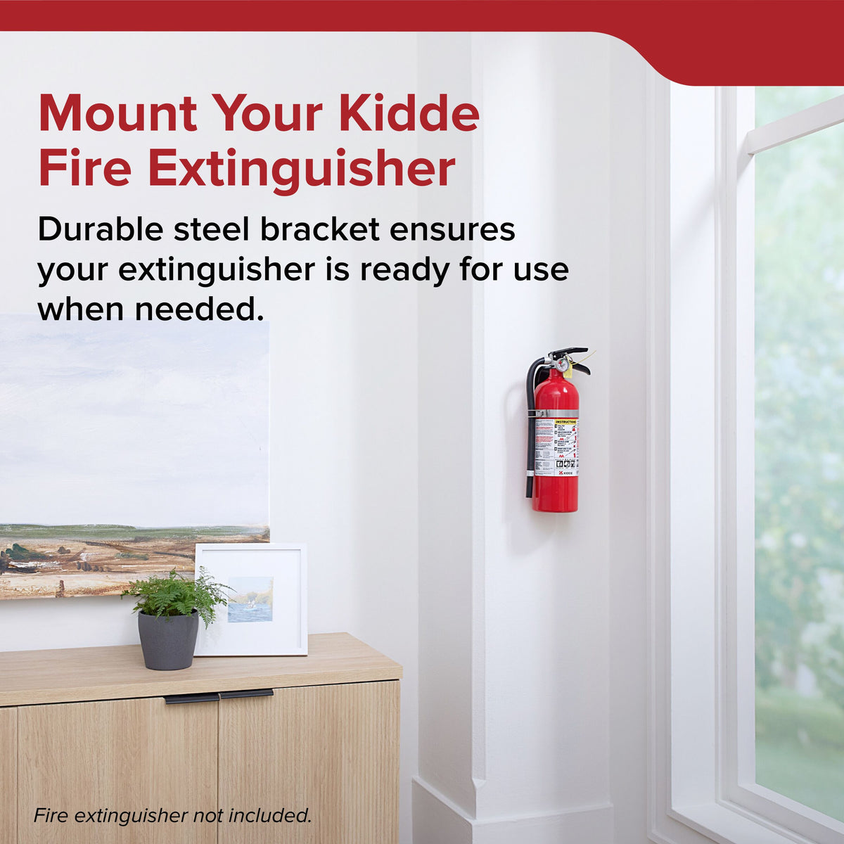 Kidde 466400 bracket installed; extinguisher shown is not included