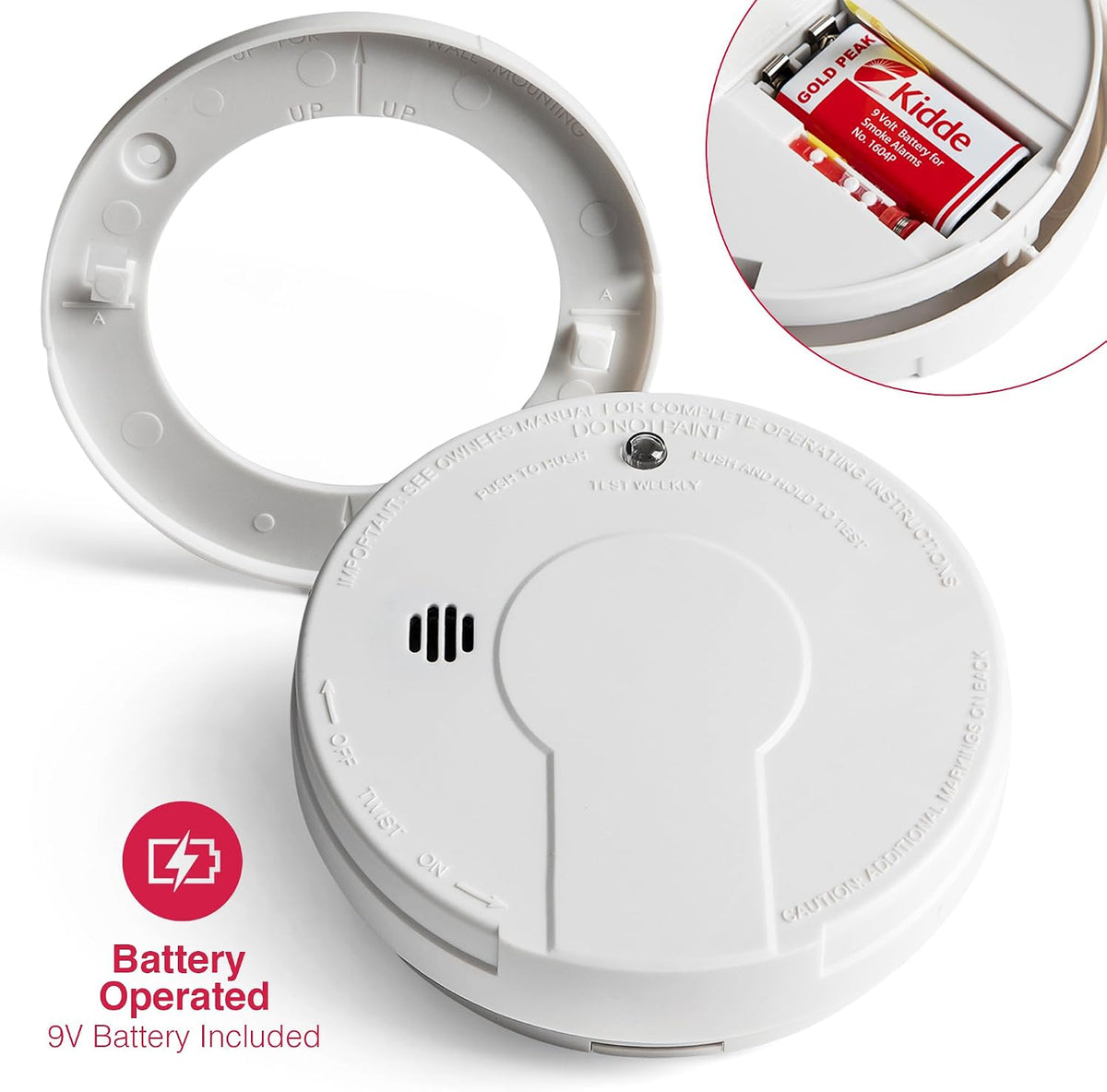 Kidde P9050 mounting ring and included 9V battery