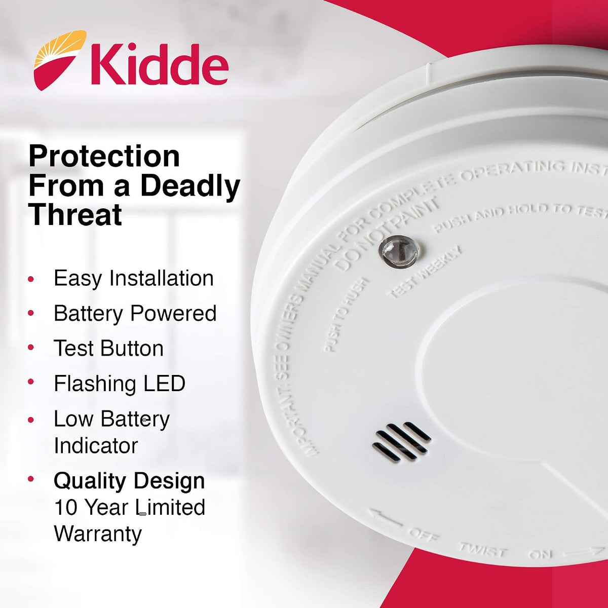 Kidde P9050 battery-powered alarm features