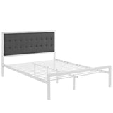 King Tufted Button Fabric and Steel Platform Bed in White Gray - Platform Bed available at Alpine Outlets in Denver
