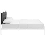 King Tufted Button Fabric and Steel Platform Bed in White Gray - Platform Bed available at Alpine Outlets in Denver