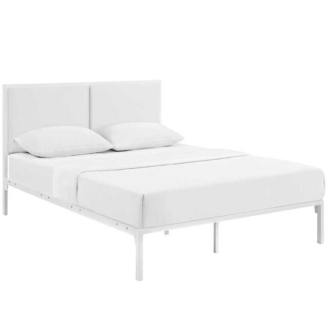 King Upholstered Vinyl and Steel Platform Bed in White - Platform Bed available at Alpine Outlets in Denver