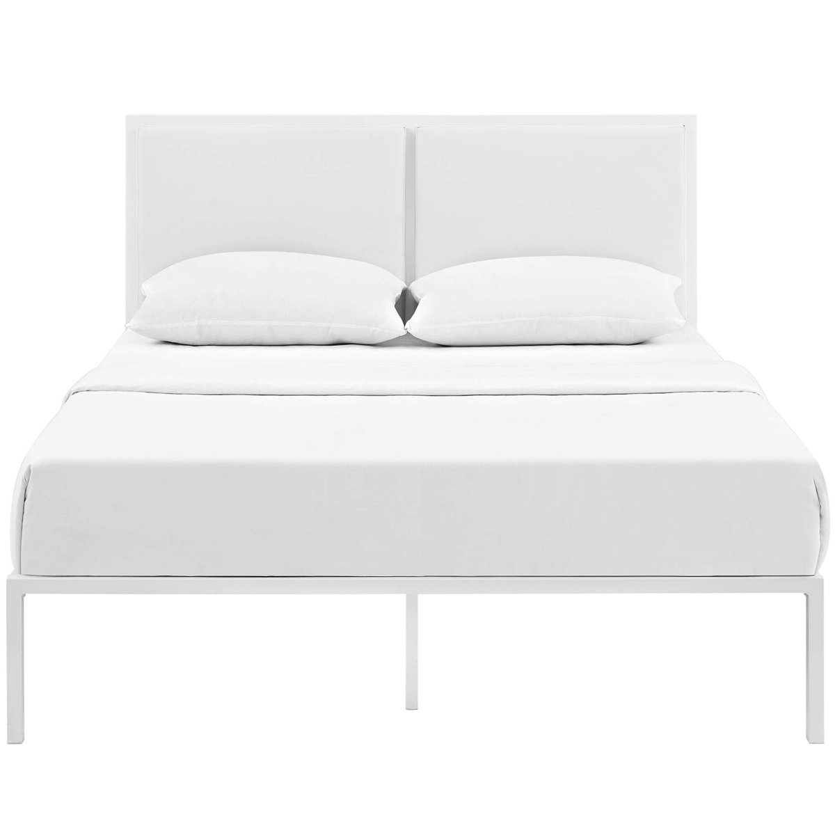 King Upholstered Vinyl and Steel Platform Bed in White - Platform Bed available at Alpine Outlets in Denver