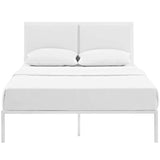 King Upholstered Vinyl and Steel Platform Bed in White - Platform Bed available at Alpine Outlets in Denver