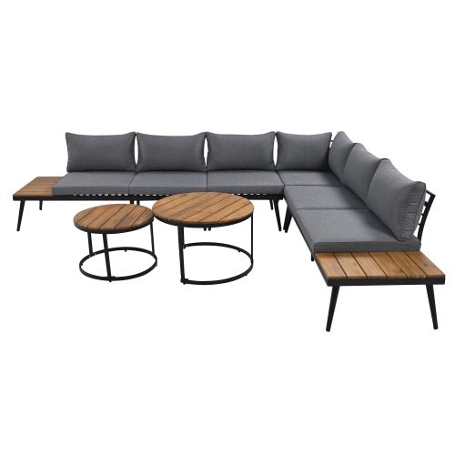 Large Outdoor L - Shaped Sectional with Cushions and Nesting Coffee Tables – Grey - Outdoor Furniture Sets available at Alpine Outlets in Denver