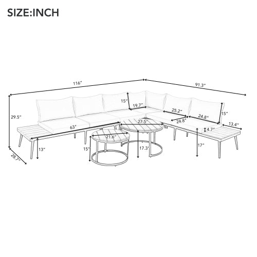 Large Outdoor L - Shaped Sectional with Cushions and Nesting Coffee Tables – Grey - Outdoor Furniture Sets available at Alpine Outlets in Denver