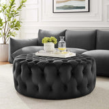 Large Round Tufted Velvet Ottoman – Upholstered 40 Inch - Ottomans available at Alpine Outlets in Denver