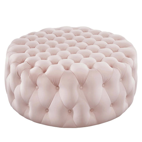 Large Round Tufted Velvet Ottoman – Upholstered 40 Inch - Ottomans available at Alpine Outlets in Denver
