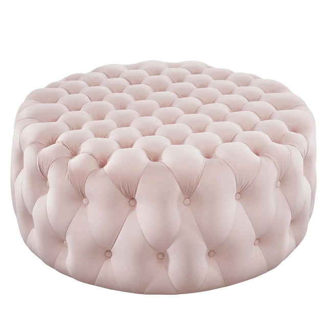 Large Round Tufted Velvet Ottoman – Upholstered 40 Inch - Ottomans available at Alpine Outlets in Denver