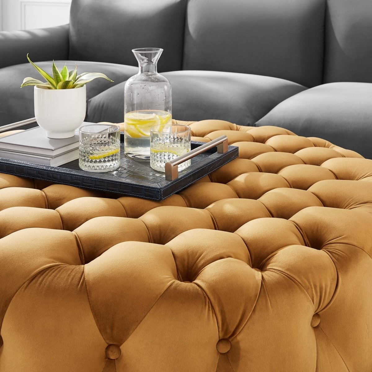 Large Round Tufted Velvet Ottoman – Upholstered 40 Inch - Ottomans available at Alpine Outlets in Denver