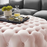 Large Round Tufted Velvet Ottoman – Upholstered 40 Inch - Ottomans available at Alpine Outlets in Denver