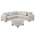 Larkley Corduroy Sectional Sofa Set 4 Piece with Ottoman Beige or Gray - Living Room Furniture - Alpine Outlets