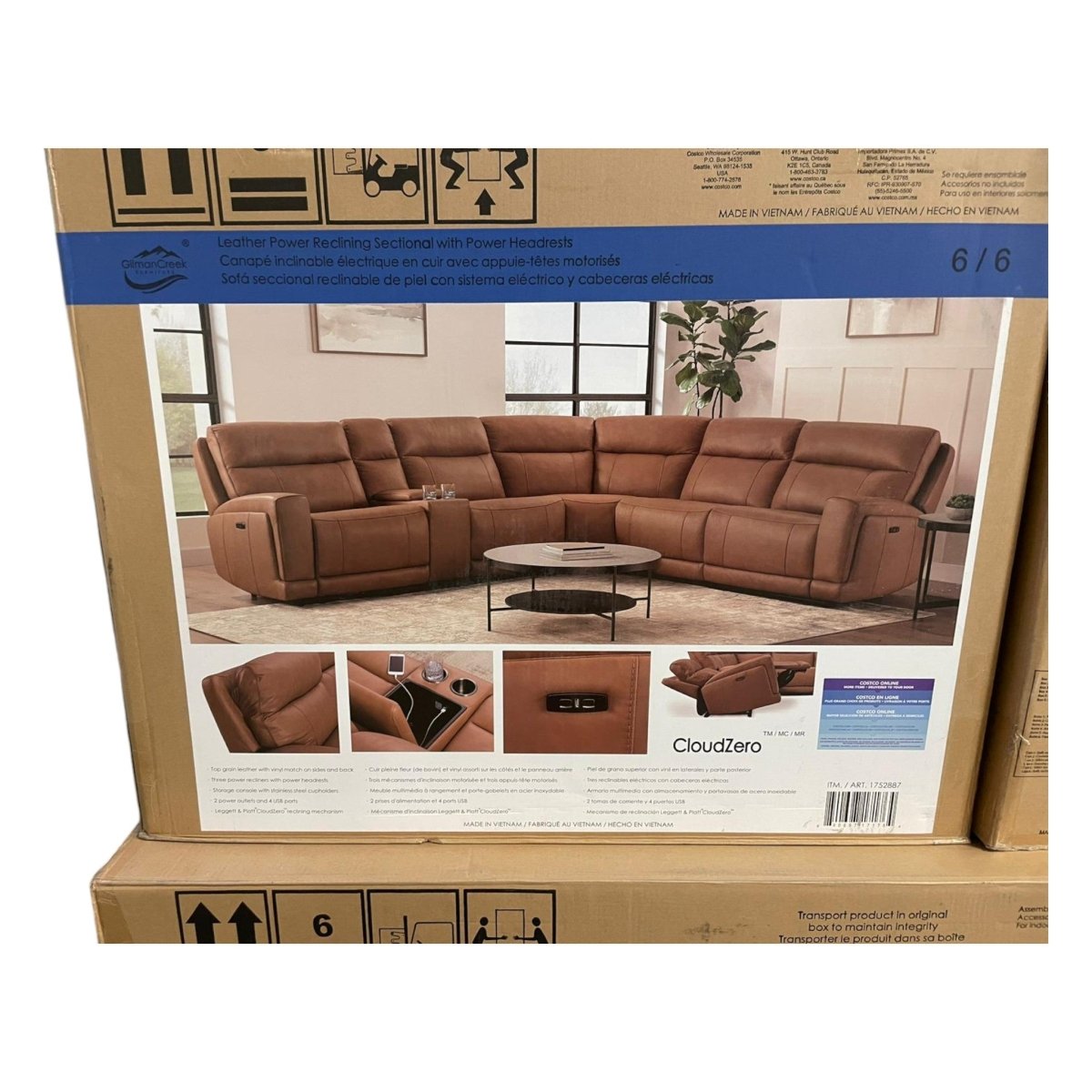 Lauretta 6 - piece Leather Power Reclining Sectional with Power Headrests (ID N567890) - Furniture available at Alpine Outlets in Denver