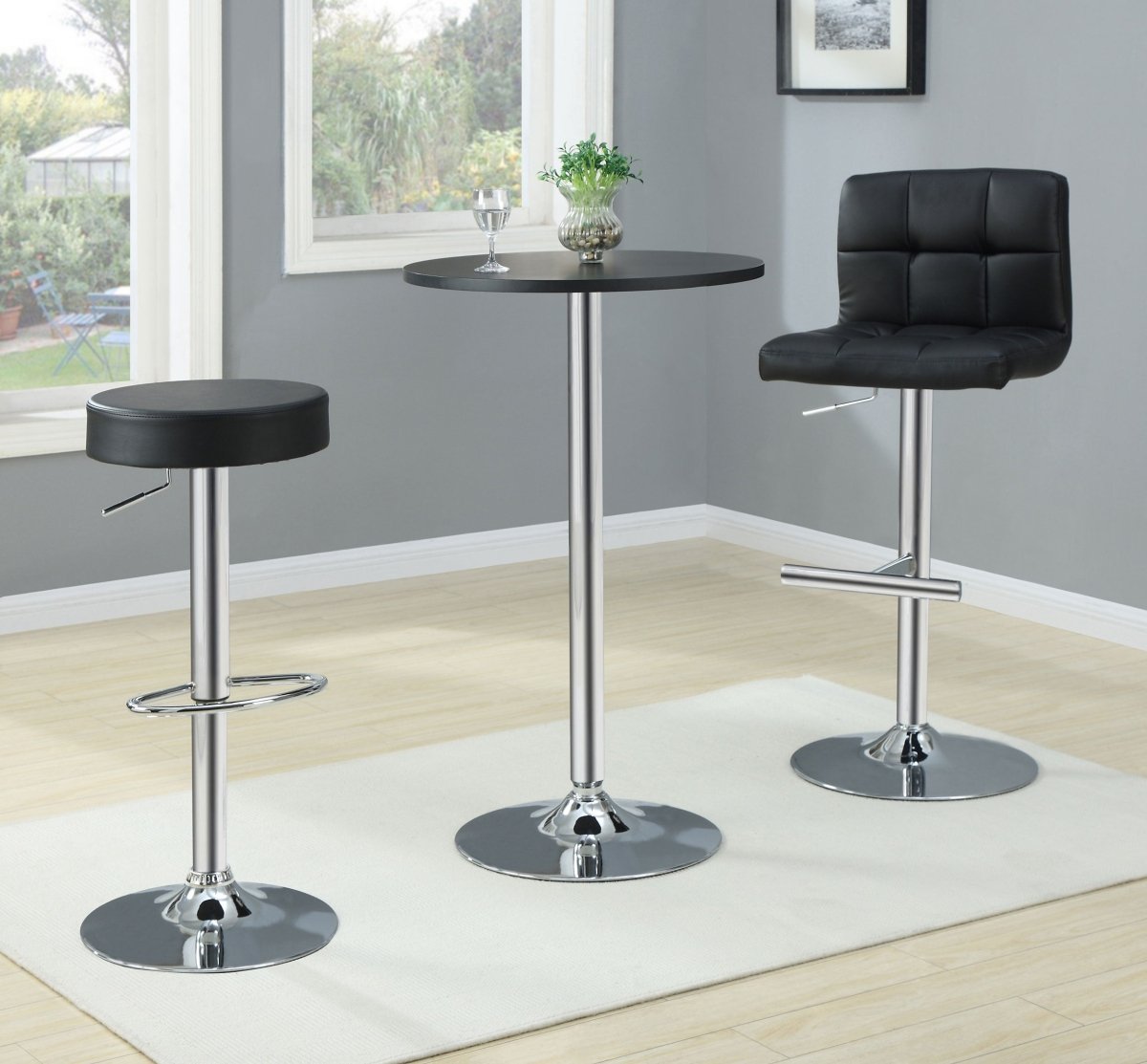 Lenny Black Faux Leather Adjustable Bar Stool, Set of 2 - Bar Stools available at Alpine Outlets in Denver