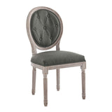Light Gray Button Tufted Oval Back Vintage French Dining Side Chair - Dining Chairs available at Alpine Outlets in Denver