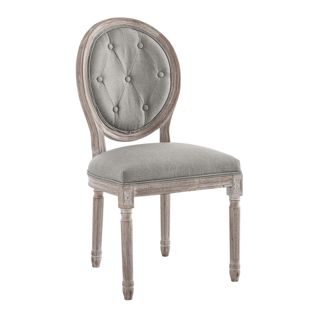 Light Gray Button Tufted Oval Back Vintage French Dining Side Chair - Dining Chairs available at Alpine Outlets in Denver