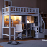 Loft Bed With Built In L Shaped Desk, LED Lights, Storage Shelves, Cabinets, And Staircase - Loft Beds available at Alpine Outlets in Denver
