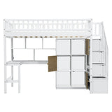 Loft Bed With Built In L Shaped Desk, LED Lights, Storage Shelves, Cabinets, And Staircase - Loft Beds available at Alpine Outlets in Denver