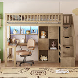 Loft Bed With Built In L Shaped Desk, LED Lights, Storage Shelves, Cabinets, And Staircase - Loft Beds available at Alpine Outlets in Denver