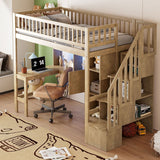 Loft Bed With Built In L Shaped Desk, LED Lights, Storage Shelves, Cabinets, And Staircase - Loft Beds available at Alpine Outlets in Denver