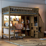 Loft Bed With Built In L Shaped Desk, LED Lights, Storage Shelves, Cabinets, And Staircase - Loft Beds available at Alpine Outlets in Denver