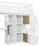 Loft Bed With Built In L Shaped Desk, LED Lights, Storage Shelves, Cabinets, And Staircase - Loft Beds available at Alpine Outlets in Denver