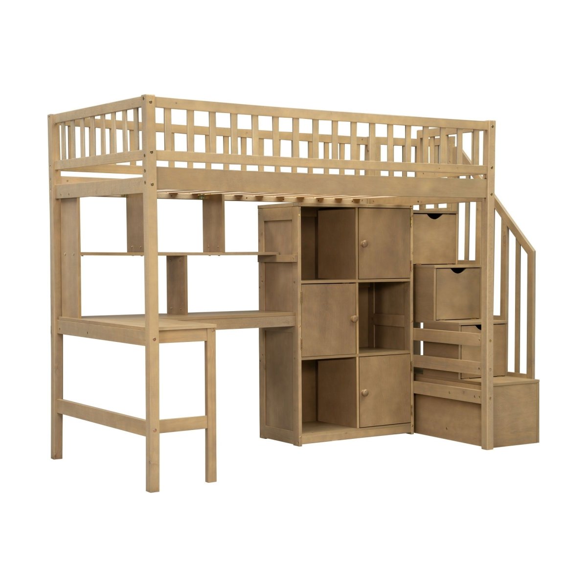 Loft Bed With Built In L Shaped Desk, LED Lights, Storage Shelves, Cabinets, And Staircase - Loft Beds available at Alpine Outlets in Denver