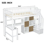 Loft Bed With Built In L Shaped Desk, LED Lights, Storage Shelves, Cabinets, And Staircase - Loft Beds available at Alpine Outlets in Denver