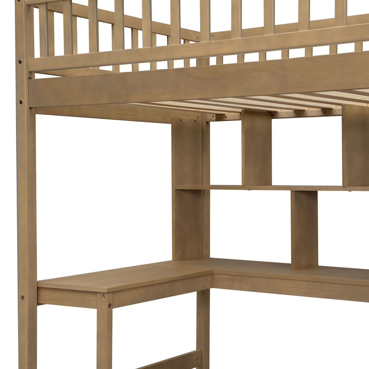 Loft Bed With Built In L Shaped Desk, LED Lights, Storage Shelves, Cabinets, And Staircase - Loft Beds available at Alpine Outlets in Denver