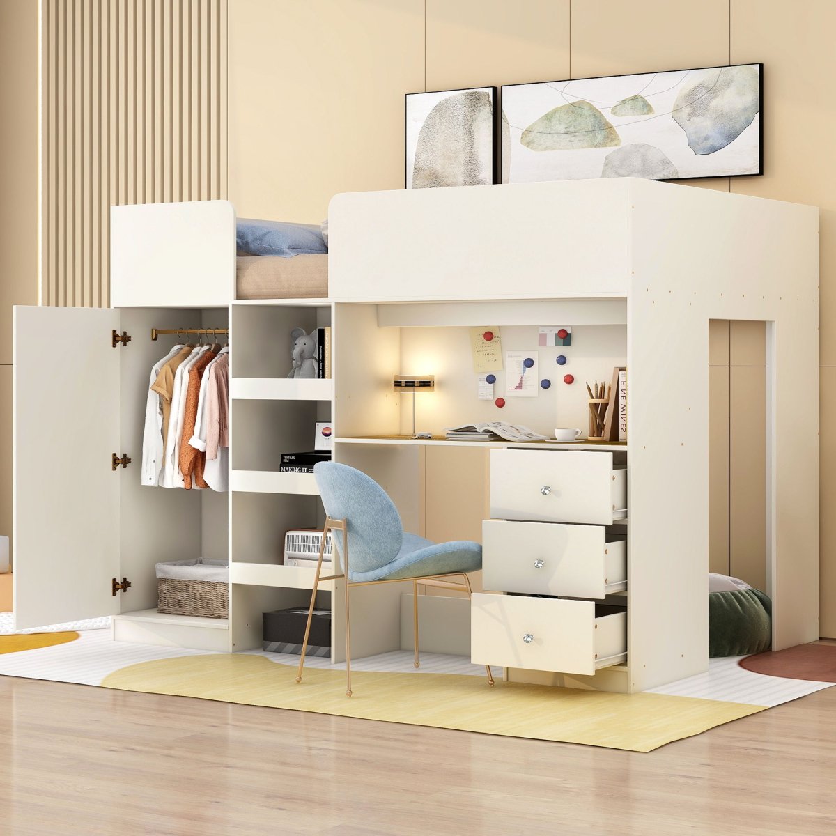 Loft Bed With Built In Wardrobe, Desk, Shelves, And Drawers - Loft Beds available at Alpine Outlets in Denver