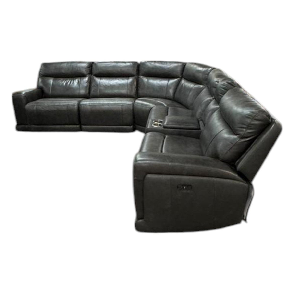 Loretta Gray Six - Piece Leather Sectional (ID L845321) - Furniture available at Alpine Outlets in Denver