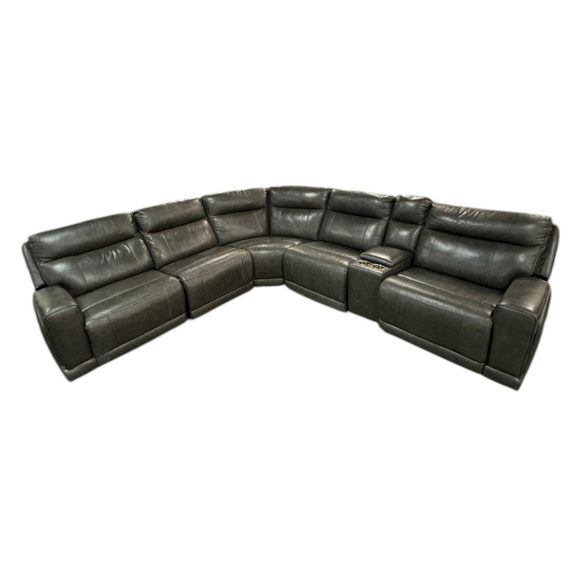 Loretta Gray Six - Piece Leather Sectional (ID L845321) - Furniture available at Alpine Outlets in Denver