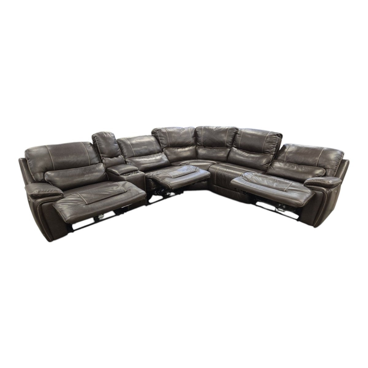 Malachi Leather Power Reclining Sectional with Power Headrests - Like New - (L98342) - available at Alpine Outlets in Denver