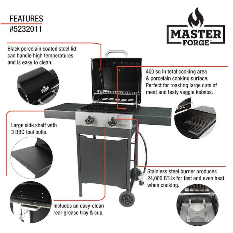 Master Forge 2-Burner Liquid Propane Gas Grill with Side Shelves - Alpine Outlets