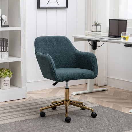 Melvyn Green Teddy Fabric Office Chair with Gold Metal Legs and Swivel - Office Furniture - Alpine Outlets
