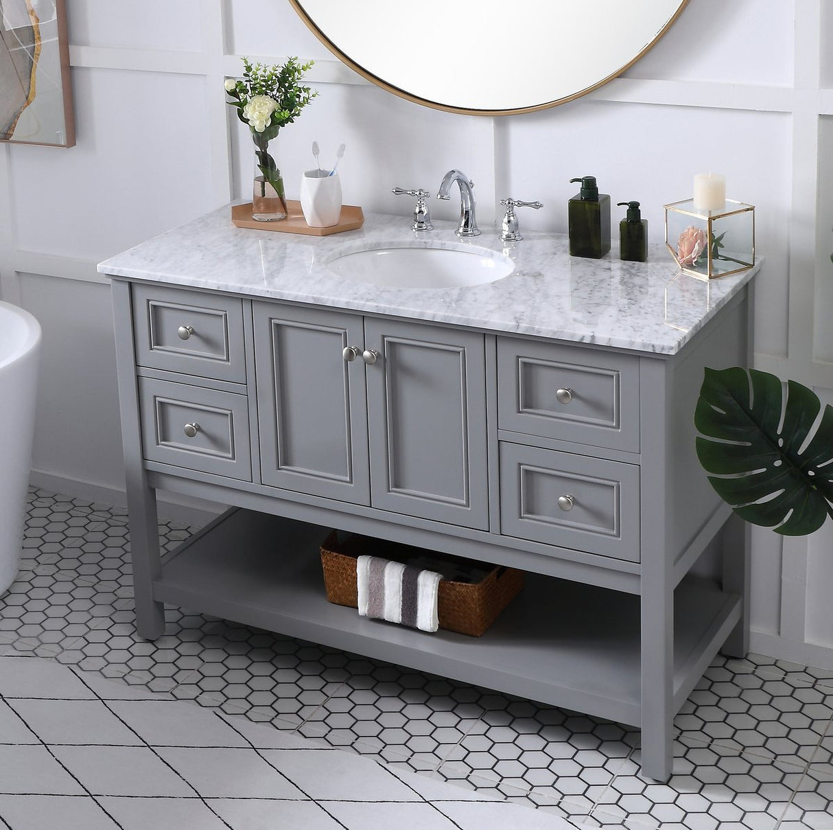 Metropolis 48 Inch Grey Single Sink Vanity with Marble Top