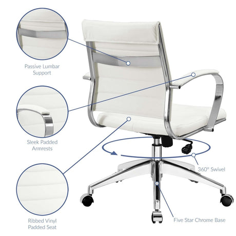 Mid Back Ribbed Vinyl Office Chair – White Adjustable - Workspace - Alpine Outlets