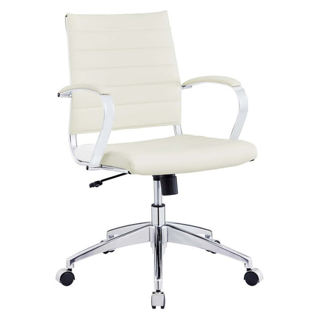 Mid Back Ribbed Vinyl Office Chair – White Adjustable - Workspace - Alpine Outlets