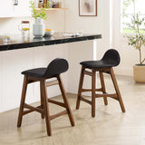 Mid - Century Brown Vegan Leather Wood Counter Stool Set of 2 - Stools available at Alpine Outlets in Denver