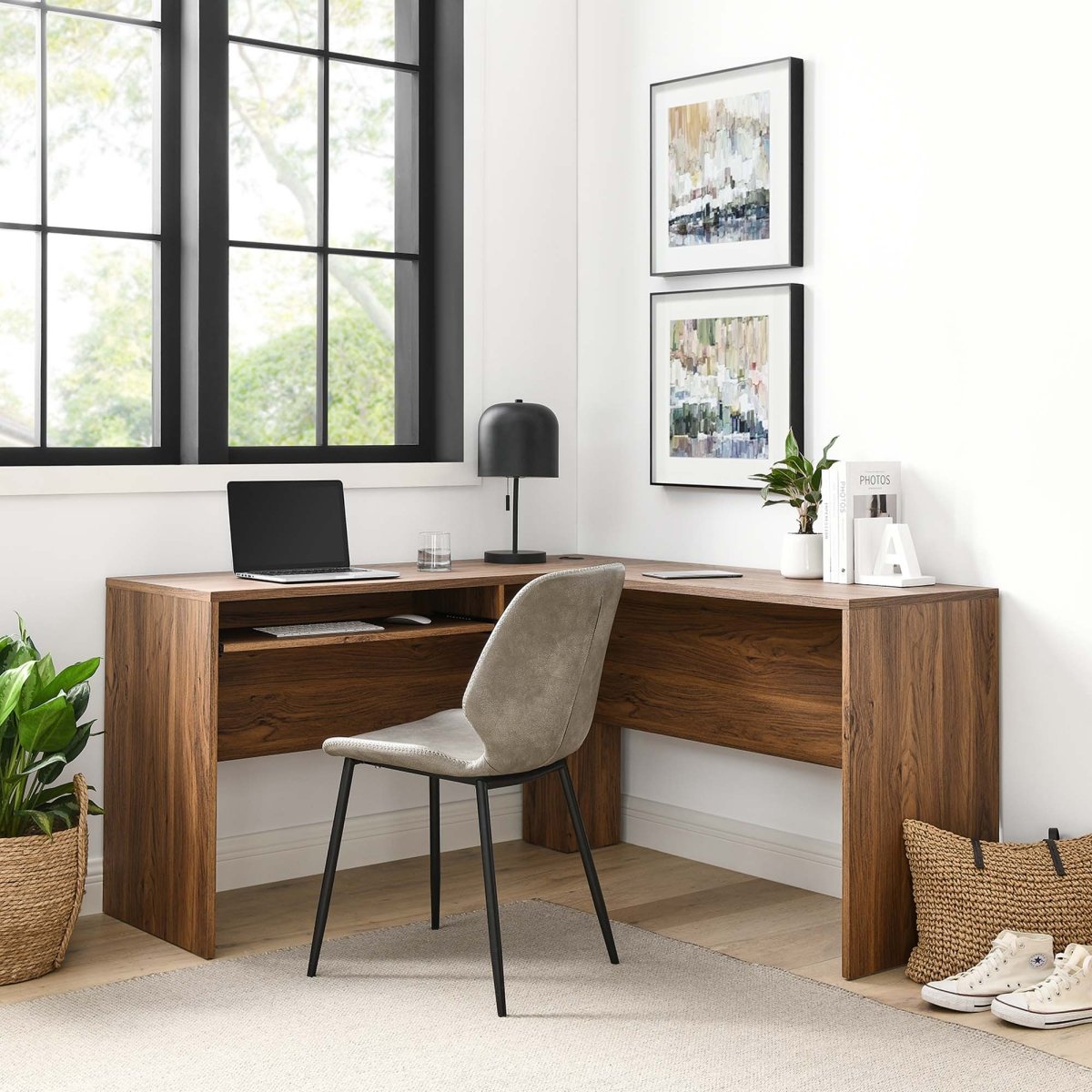 Walnut Mid-Century L-Shaped Office Desk – 55 Inch – Alpine Outlets