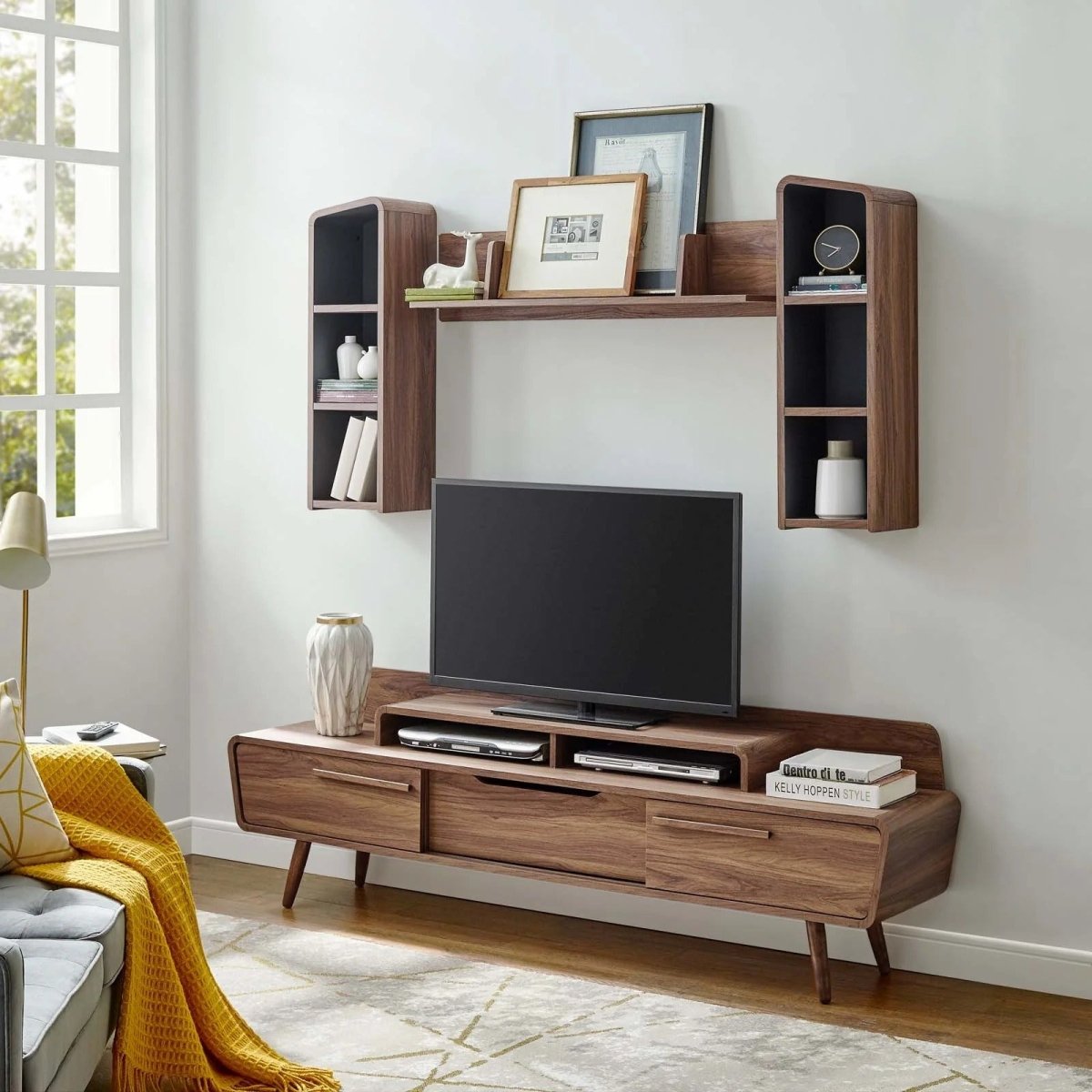 Mid Century Modern 2 Piece Entertainment Center with Storage 74 Inch - TV Stands available at Alpine Outlets in Denver