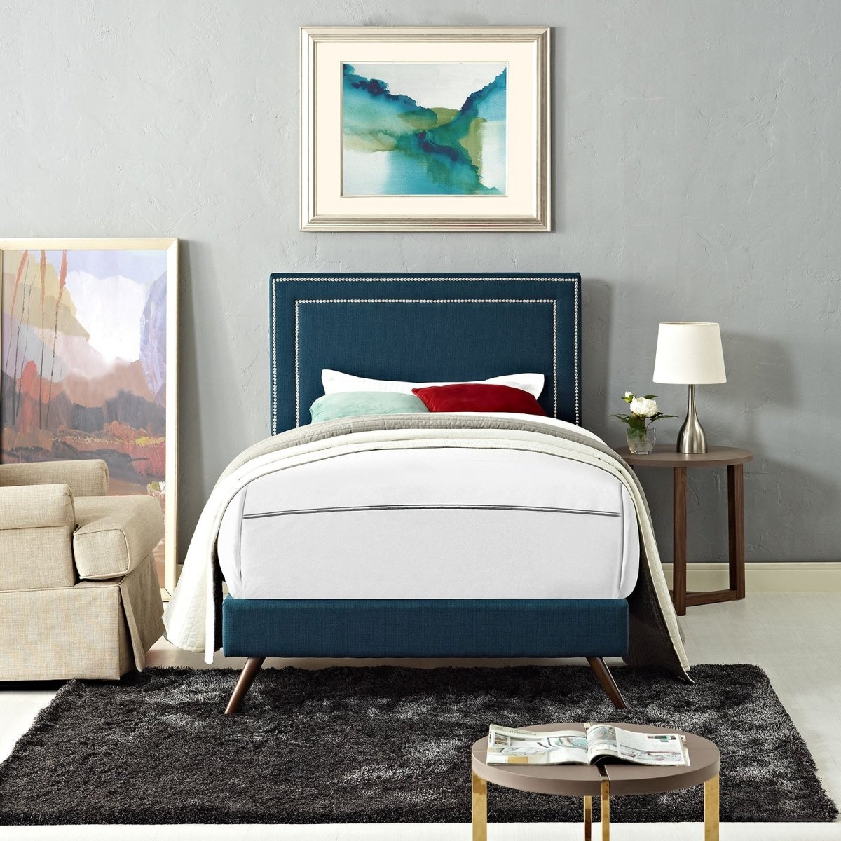 Mid - Century Modern Azure Fabric Twin Platform Bed - Platform Bed available at Alpine Outlets in Denver