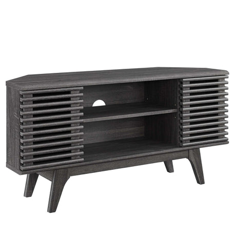Mid Century Modern Corner TV Stand with Sliding Doors and Shelves 46 Inch - TV Stands available at Alpine Outlets in Denver
