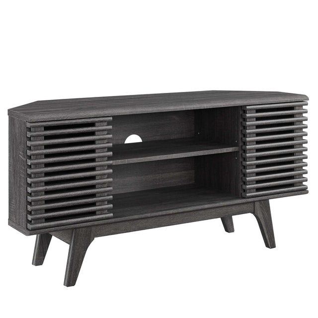 Mid Century Modern Corner TV Stand with Sliding Doors and Shelves 46 Inch - TV Stands available at Alpine Outlets in Denver